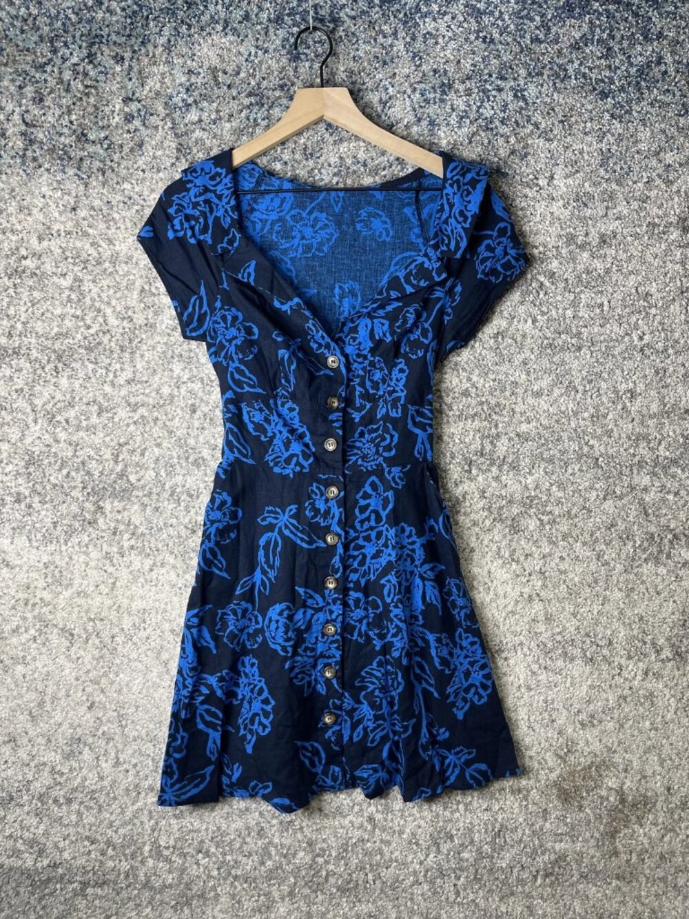 Free People Dress Womens Small Floral Button Front Short Sleeve Boho Tie Waist